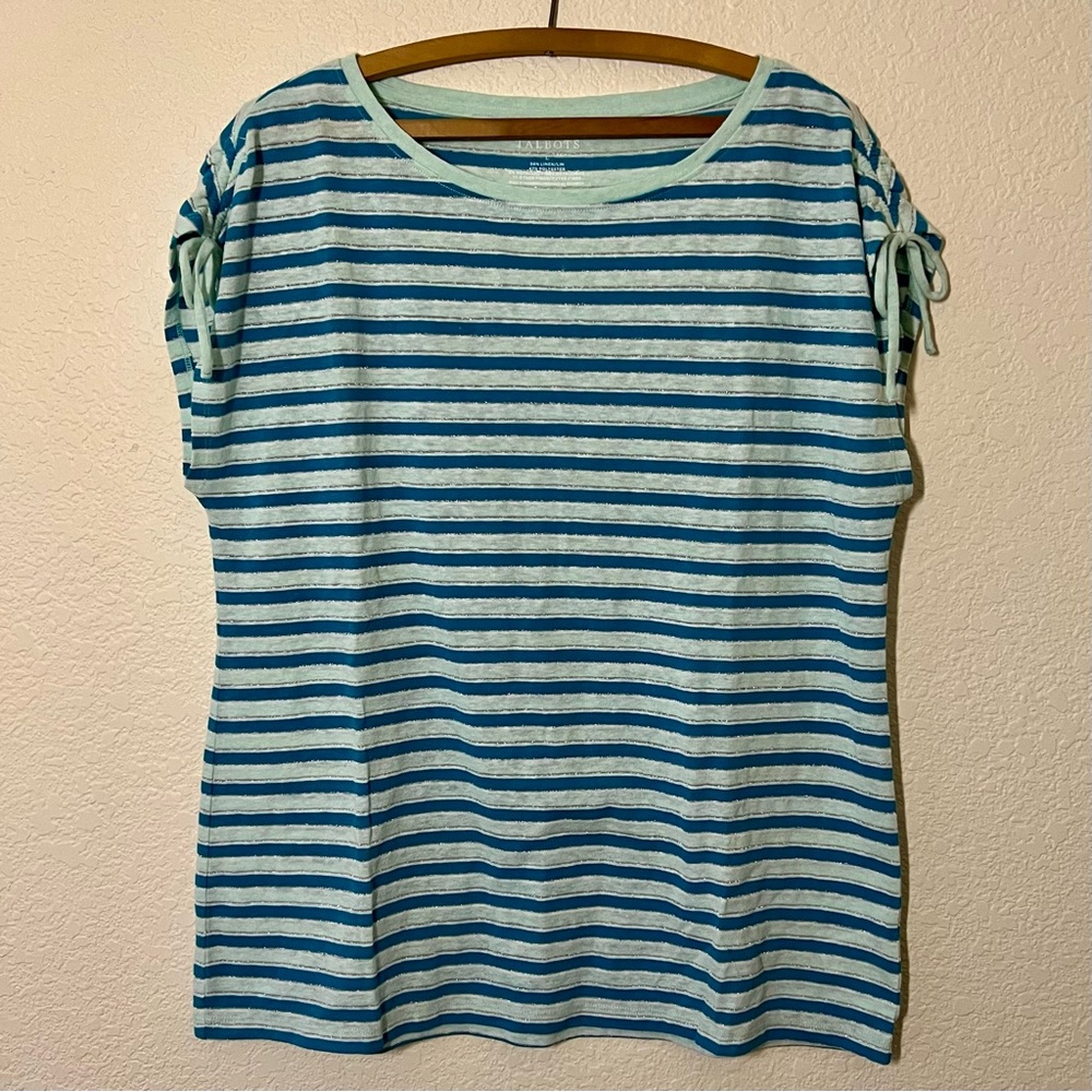Womens Talbots Blue Striped Sparkle Tee Size Large